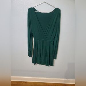 Chic Long Sleeve Green Ruffled Mini Dress